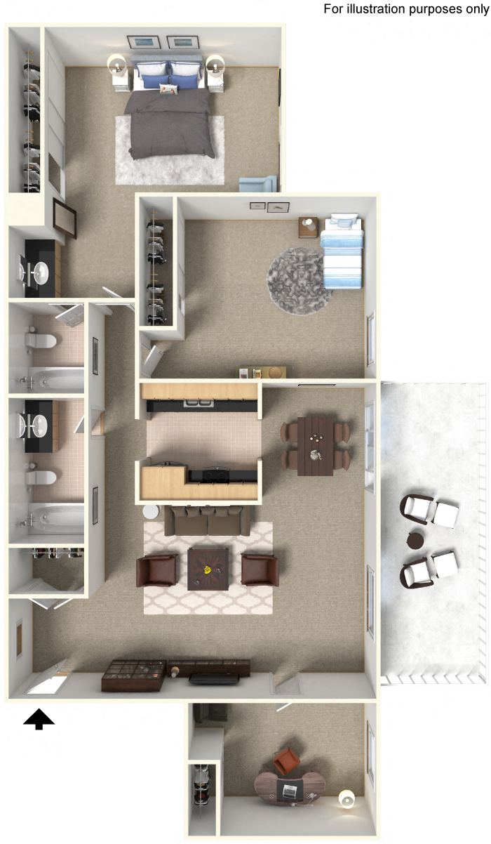 Floor plan for 2 beds, 2 baths, 1200 sqft